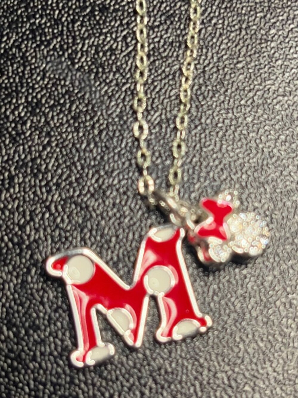 Disney Letter M Dog Necklace | Red Enamel & Rhinestone Charm